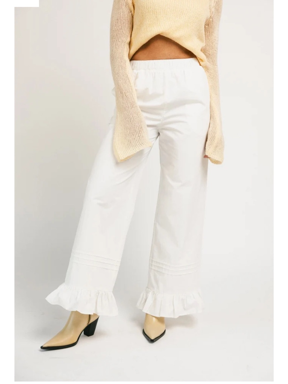 Shop Zico White Ruffle-Hem Wide Leg Pants